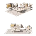 Modern Sofa And Coffee Table Set With Yellow Pillows And Patterned Rug 3d model