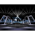 Modern Stage Design With Geometric Frames Bright Spotlights And Audience Lights 3d model