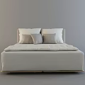 Modern Double Bed with Light Colored Mattress Wooden Frame and Pillows