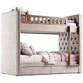 Modern Bunk Bed Design With Light Gray Frame Wooden Ladder And Floral Pillows