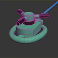 Green Mechanical Tool with Circular Base Black Knobs and Blue Cable