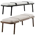 Modern Upholstered Bench With Wooden Legs And Linen Fabric Seat Cushion