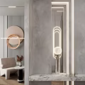 Modern Entryway Hallway With LED Strip Lights Wall Mirror Marble Shelf And Circular Decor