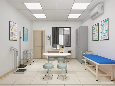 Medical Examination Room Interior With White Walls Ceiling Lights Medical Charts And Equipment 3d model