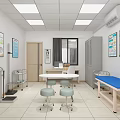 Medical Examination Room Interior With White Walls Ceiling Lights Medical Charts And Equipment