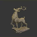 Silver Deer Shaped Sculpture With Intricate Patterns Curled Antlers And Decorative Base