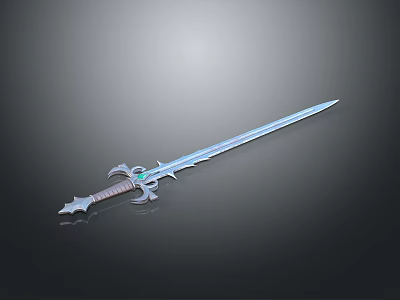 Blue Glowing Sword With Ornate Hilt And Green Gemstone Fantasy Weapon Design 3d model