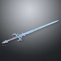 Blue Glowing Sword With Ornate Hilt And Green Gemstone Fantasy Weapon Design