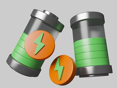 Metal Top Battery Icons With Lightning Symbols And Green Charge 3d model