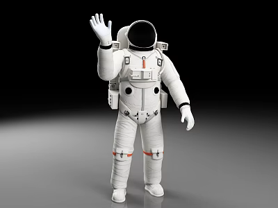 Man in White Astronaut Suit Waving Against Black Space Background 3d model