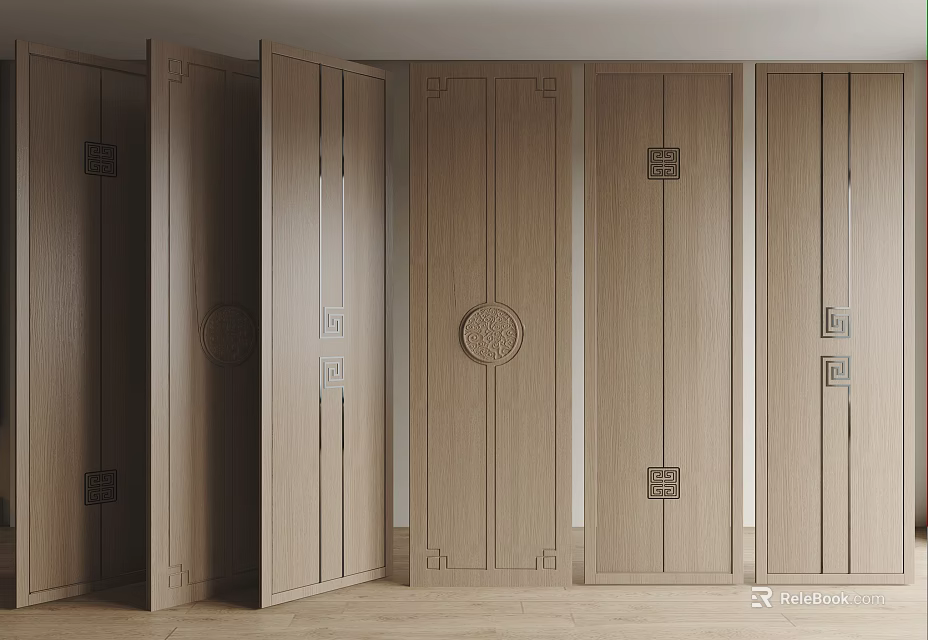 Wooden Modern Chinese Style Wall Panels with Circular Carvings and Decorative Patterns 3d model 