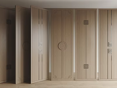 Wooden Modern Chinese Style Wall Panels with Circular Carvings and Decorative Patterns 3d model