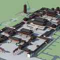 Bird's Eye View Planning Of Traditional Chinese Architecture With Pagoda And Courtyard Layout