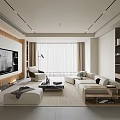 Modern Living Room Interior With Sofa TV Bookshelf And Curtain Windows