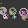 Multiple Stylish Tire Wheels With Different Metallic Designs On Dark Reflective Background