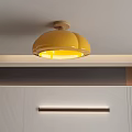 Yellow Pumpkin Shaped Flush Mount Ceiling Light Illuminated In Modern Interior 3d model
