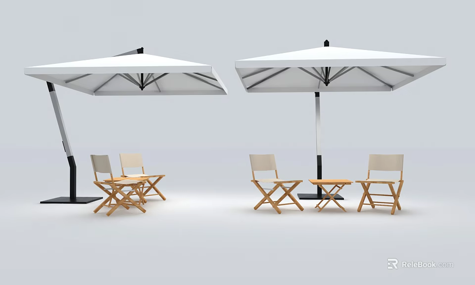 Outdoor Wooden Table Set With Umbrella And Matching Chairs For Patio Use 3d model 