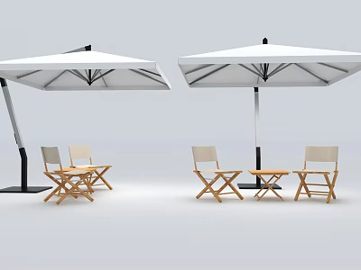 Outdoor Wooden Table Set With Umbrella And Matching Chairs For Patio Use 3d model