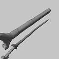 Sword Weapon With Wooden Hilt Red Wrapping And Silver Curved Engraved Blade