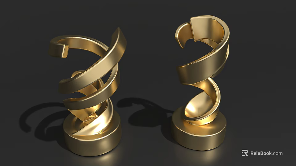 Gold Metallic Spiral Twisted Decorative Ornament Set For Modern Art Home Decor 3d model 