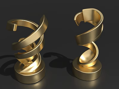 Gold Metallic Spiral Twisted Decorative Ornament Set For Modern Art Home Decor 3d model