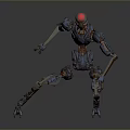 Game Movie Robot Character With Red Head Metal Body And Mechanical Joints