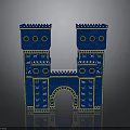 Dual Blue Decorative Towers With Gold Accents Arched Entrance And Traditional Patterns