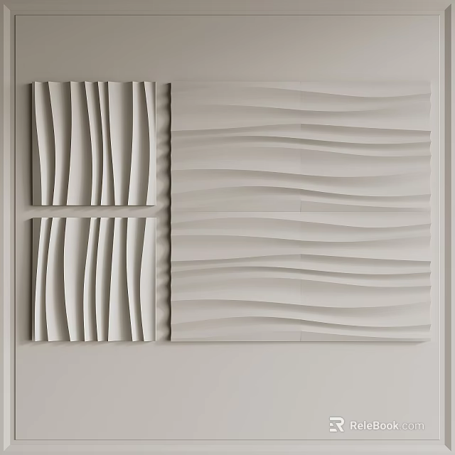 Modern White Interior Wall Paneling With Wave And Striped Texture Design 3d model 