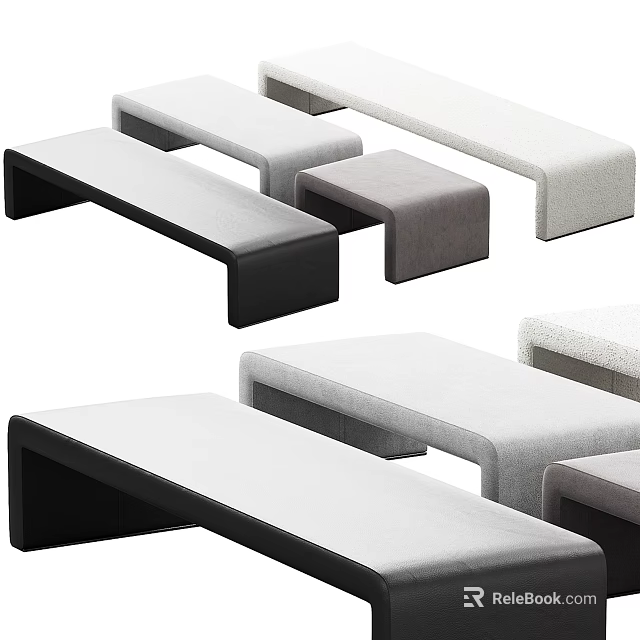 Stylish Modern Sofa Benches In Black White Gray With Upholstered Seats And Contemporary Design 3d model 