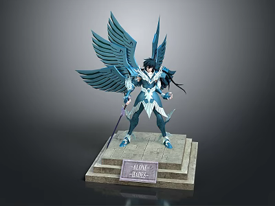 Alone Heroes Heroic Character With Blue Wings And Armor On Statue Base 3d model