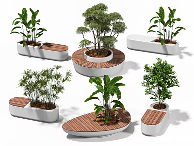 Modern outdoor chair outdoor green plant seat combination 3d model