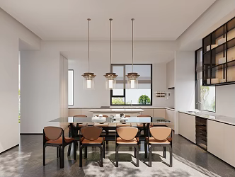 Modern Restaurant Dining Table and Chair Chandelier 3d model