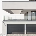 Modern Detached Villa Exterior With Solar Panels Large Glass Windows And Balcony