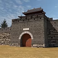 Ancient Chinese Architecture Gate With Stone Walls Red Wooden Door And Traditional Roof