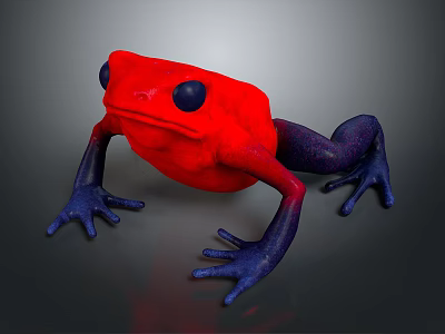 Colorful Red Frog with Blue Legs and Black Eyes on Gray Surface 3d model