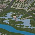 Detailed Aerial Planning of Urban City With River and Building Layout