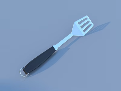 Stainless Steel Kitchen Spatula With Black Handle And Slotted Design 3d model