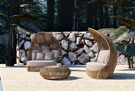 Southeast Asia Sofa Bed Outdoor Sofa Outdoor Bed Bamboo Bed Beach Bed Coffee Table Side Table Low Table 3d model