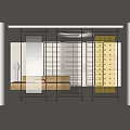 Modern Luxury Room Divider with Glass Panels and Metal Frame in Interior with Sofa