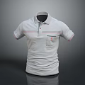 Gray Collared Long Sleeve Polo Shirt With Red Stripes And Chest Pocket
