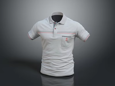 Gray Collared Long Sleeve Polo Shirt With Red Stripes And Chest Pocket 3d model