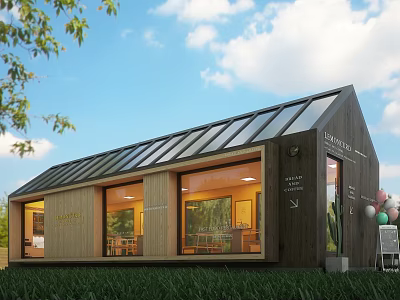 Modern Design Detached Villa With Glass Skylight Roof Large Windows Dark Exterior And Green Lawn 3d model