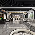 Modern Hall Interior Design With Black Ceiling Marble Floor Waiting Seats And Large Windows