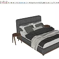 Modern Double Bed Fabric Bed Floor Table Bed Side Table Solid Wood Side Bed Pillow and Towel 3d model