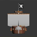 Pirate Ship Model With White Sail Jolly Roger Flag And Wooden Hull
