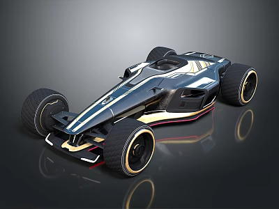 Futuristic Race Car Design With Sleek Aerodynamic Body And Large Gold Accented Wheels 3d model