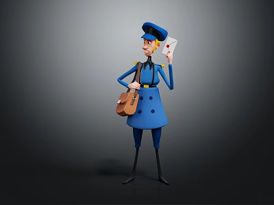 Game and Movie Character Postman in Blue Uniform Holding Letter and Brown Bag 3D Design 3d model