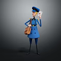 Game and Movie Character Postman in Blue Uniform Holding Letter and Brown Bag 3D Design