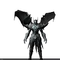 Game Movie Character With Metallic Armor And Large Black Wings In Dark Fantasy Style