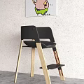 Modern Children's High Chair With Wooden Legs Black And White Design Footrest